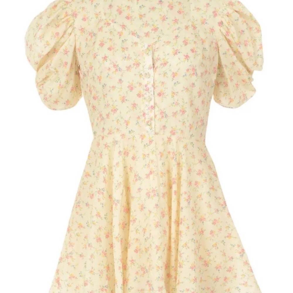 LoveShackFancy Cora Yellow Floral Mini Dress Size Small